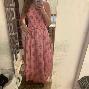Main Strip Pink Floral Strapless Maxi Dress